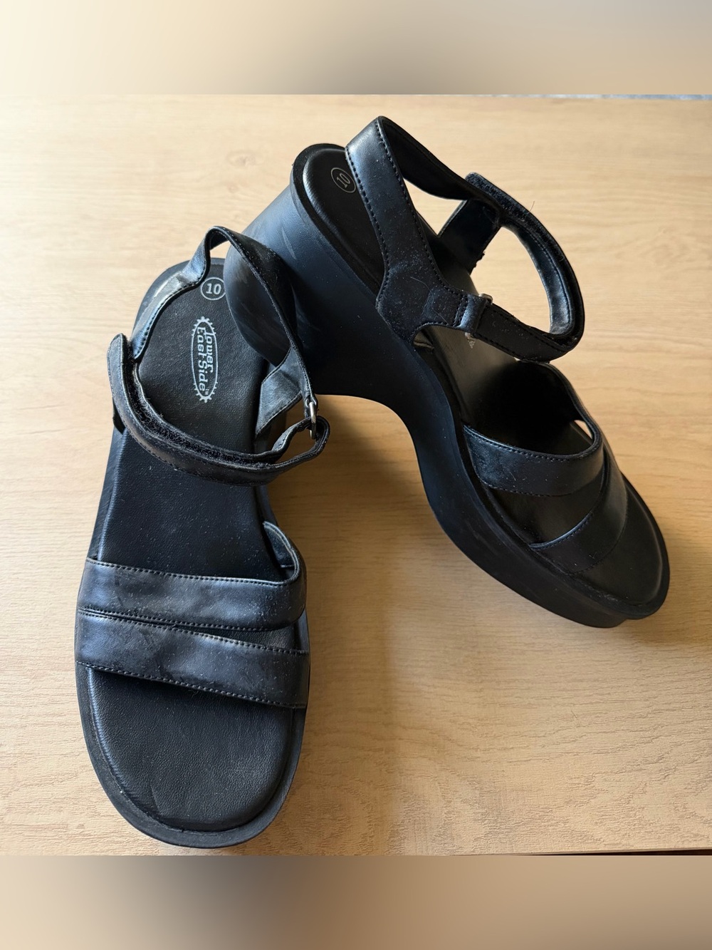 LOWER EAST SIDE Black Platform Sandals with Ankle Strap US 10